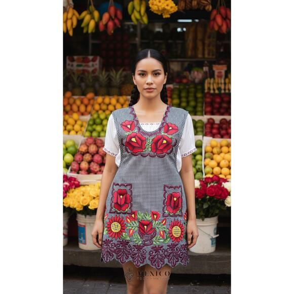 Mexican Folkloric apron embroidered  one of a kind mexico todo corazon - Picture 2 of 9